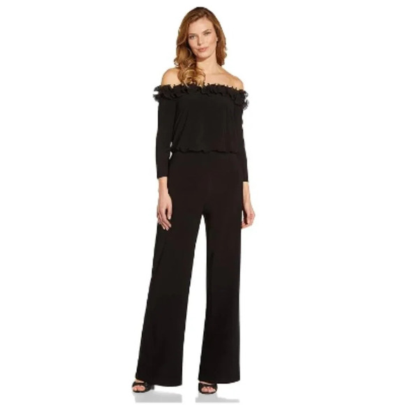 Adrianna Papell Ruffled Off-The-Shoulder Jumpsuit size 4 - Picture 1 of 11